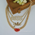 Alloy Kiss Me Chain With Lip Charm Chain Necklace For Women